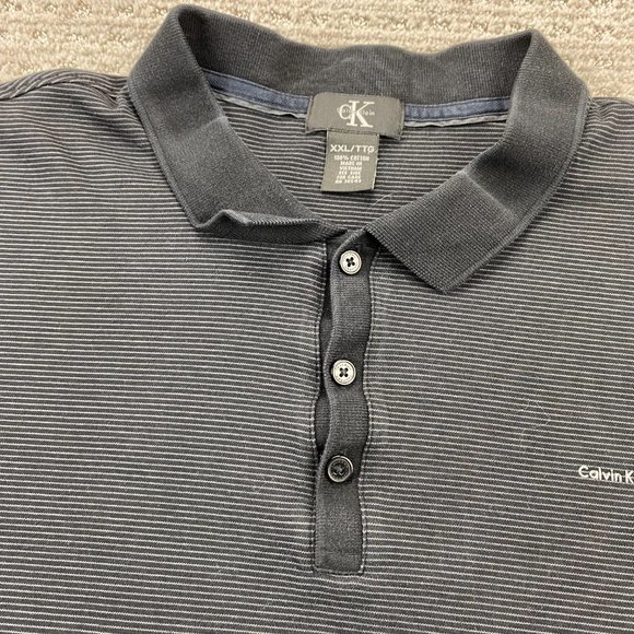 CK Calvin Klein Polo Shirt Men XXL Black Gray Striped Spell Out Chest Logo Golf - Picture 3 of 10